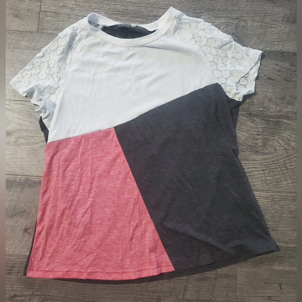 Pink Gray And White Shirt